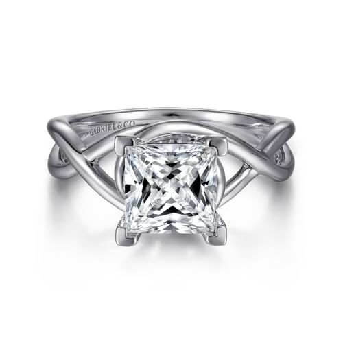 14K White Gold Princess Cut Twisted Diamond Engagement Ring