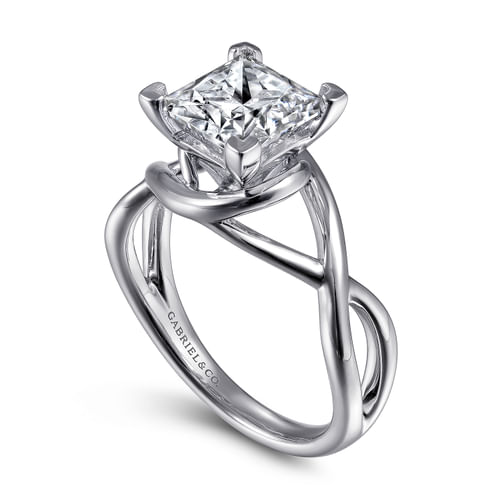 14K White Gold Princess Cut Twisted Diamond Engagement Ring