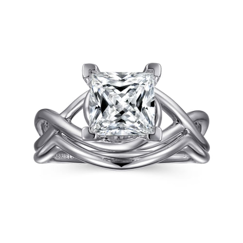 14K White Gold Princess Cut Twisted Diamond Engagement Ring