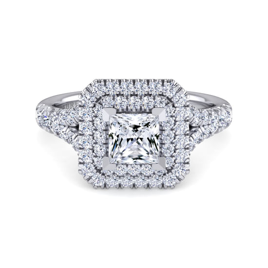 Gabriel - 14K White Gold Princess Double Halo Diamond Engagement Ring