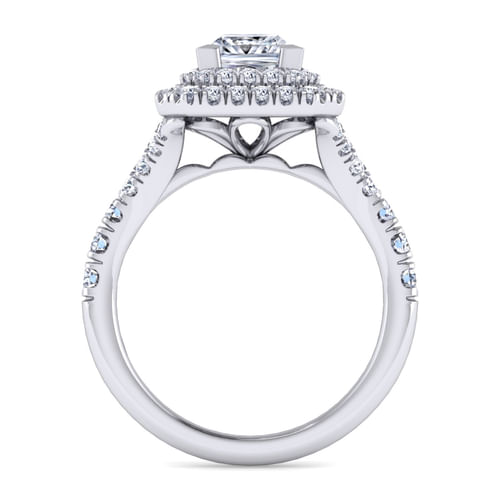 14K White Gold Princess Double Halo Diamond Engagement Ring