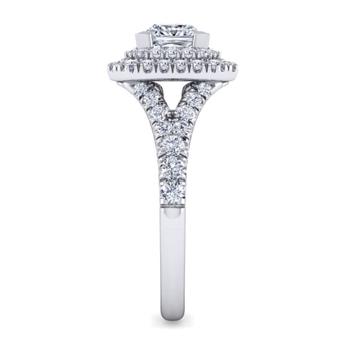 14K White Gold Princess Double Halo Diamond Engagement Ring