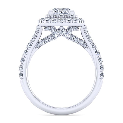 14K White Gold Princess Double Halo Diamond Engagement Ring