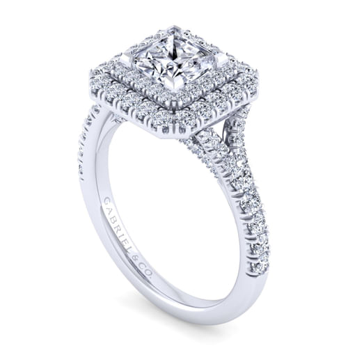 14K White Gold Princess Double Halo Diamond Engagement Ring