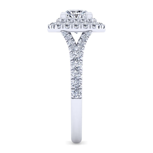 14K White Gold Princess Double Halo Diamond Engagement Ring