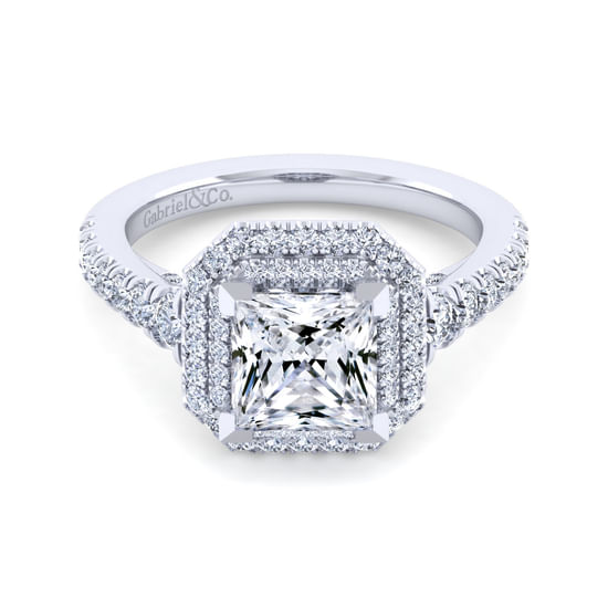 Gabriel - 14K White Gold Princess Double Halo Diamond Engagement Ring