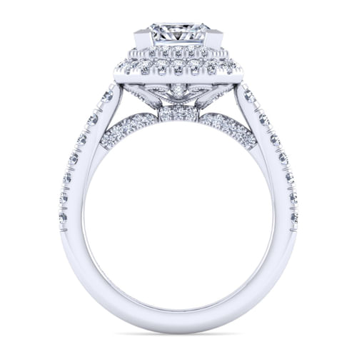 14K White Gold Princess Double Halo Diamond Engagement Ring