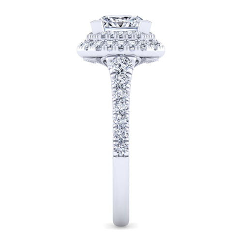 14K White Gold Princess Double Halo Diamond Engagement Ring