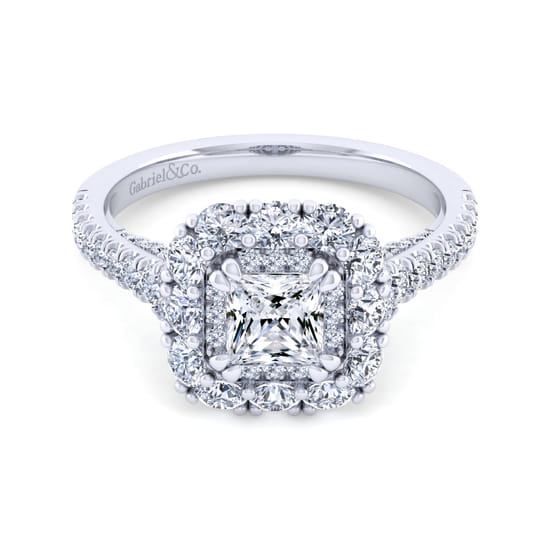 Gabriel - 14K White Gold Princess Double Halo Diamond Engagement Ring Gabriel - 14K White Gold Princess Double Halo Diamond Engagement Ring