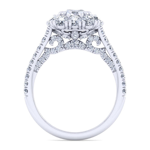 14K White Gold Princess Double Halo Diamond Engagement Ring