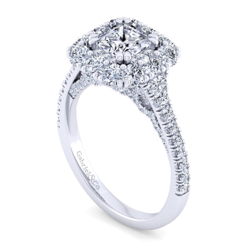 14K White Gold Princess Double Halo Diamond Engagement Ring