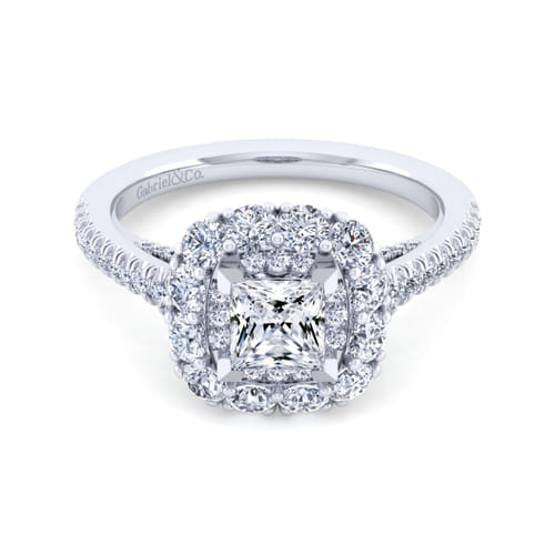 14K White Gold Princess Double Halo Diamond Engagement Ring 14K White Gold Princess Double Halo Diamond Engagement Ring