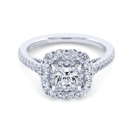 Gabriel - 14K White Gold Princess Double Halo Diamond Engagement Ring Gabriel - 14K White Gold Princess Double Halo Diamond Engagement Ring