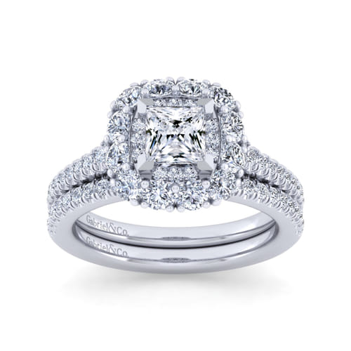 14K White Gold Princess Double Halo Diamond Engagement Ring 14K White Gold Princess Double Halo Diamond Engagement Ring