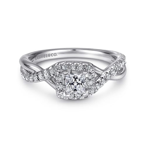 14K White Gold Princess Halo Complete Diamond Engagement Ring