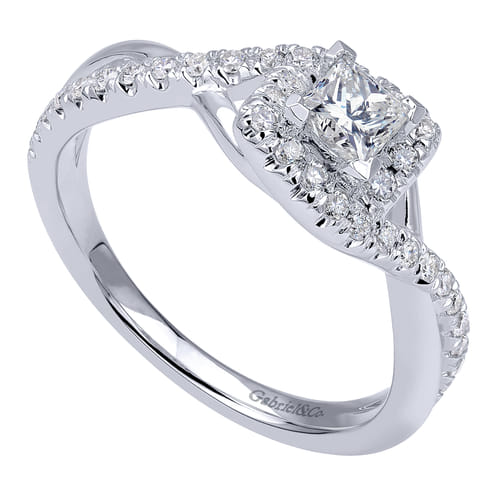 14K White Gold Princess Halo Complete Diamond Engagement Ring