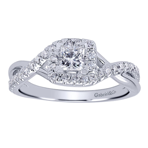 14K White Gold Princess Halo Complete Diamond Engagement Ring