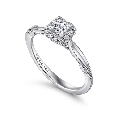 14K White Gold Princess Halo Complete Diamond Engagement Ring