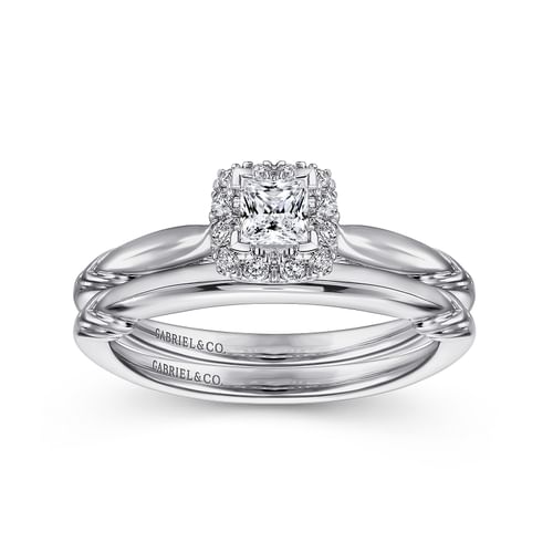 14K White Gold Princess Halo Complete Diamond Engagement Ring