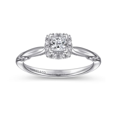 14K White Gold Princess Halo Complete Diamond Engagement Ring