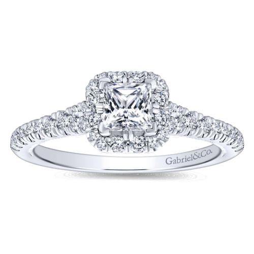 14K White Gold Princess Halo Complete Diamond Engagement Ring