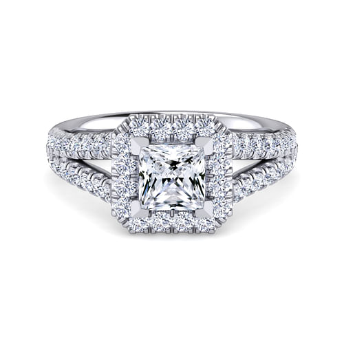 14K White Gold Princess Halo Diamond Engagement Ring