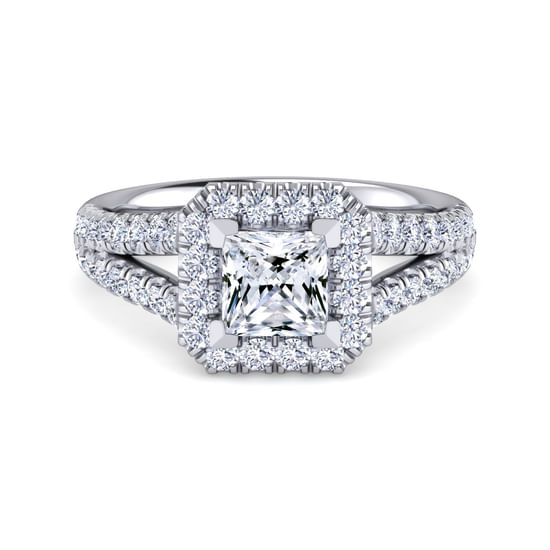 Gabriel - 14K White Gold Princess Halo Diamond Engagement Ring