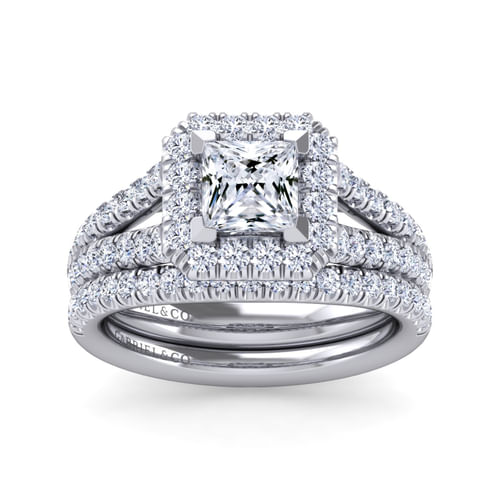 14K White Gold Princess Halo Diamond Engagement Ring