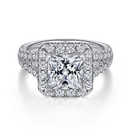 14K White Gold Princess Halo Diamond Engagement Ring