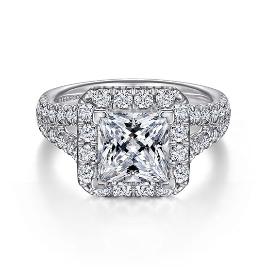 Gabriel - 14K White Gold Princess Halo Diamond Engagement Ring