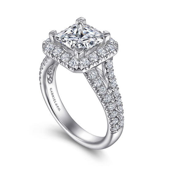 14K White Gold Princess Halo Diamond Engagement Ring angle 3