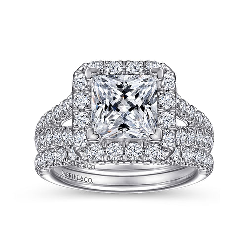 14K White Gold Princess Halo Diamond Engagement Ring