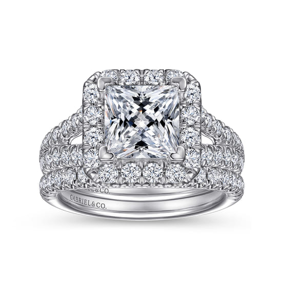 14K White Gold Princess Halo Diamond Engagement Ring angle 4