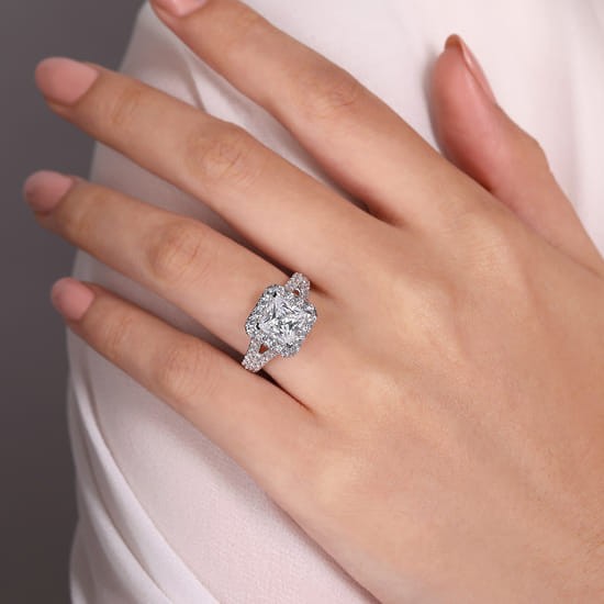 14K White Gold Princess Halo Diamond Engagement Ring angle 6