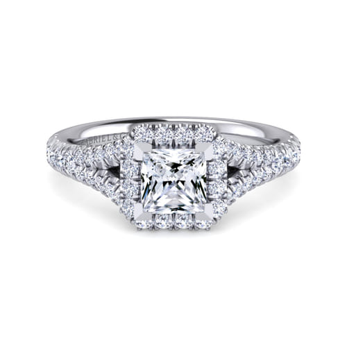 14K White Gold Princess Halo Diamond Engagement Ring