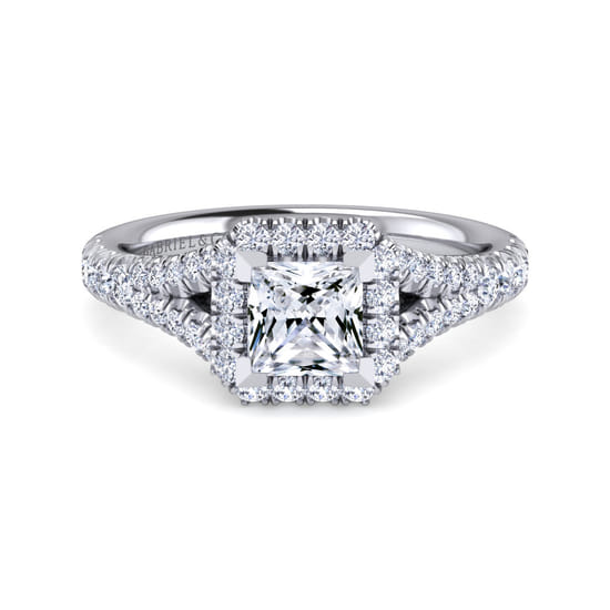Gabriel - 14K White Gold Princess Halo Diamond Engagement Ring