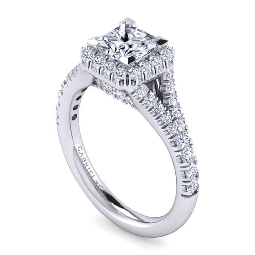 14K White Gold Princess Halo Diamond Engagement Ring