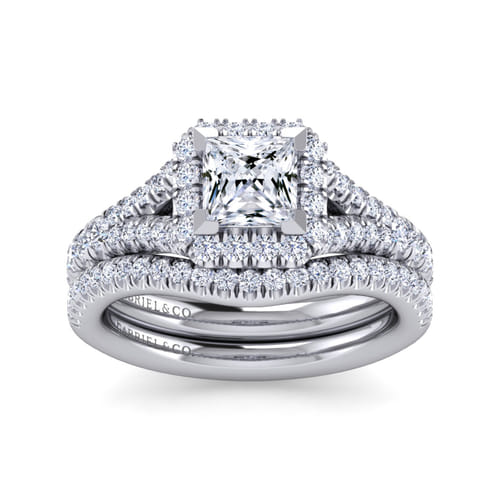 14K White Gold Princess Halo Diamond Engagement Ring