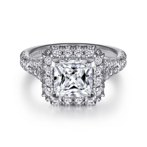 14K White Gold Princess Halo Diamond Engagement Ring