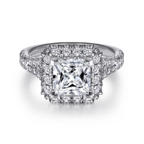 Gabriel - 14K White Gold Princess Halo Diamond Engagement Ring