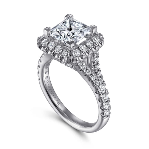14K White Gold Princess Halo Diamond Engagement Ring