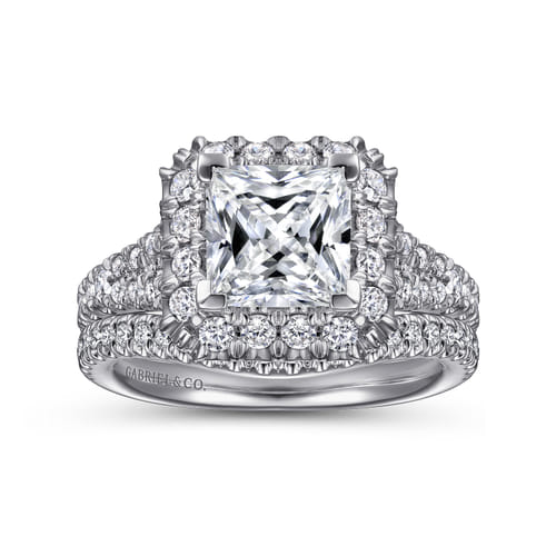 14K White Gold Princess Halo Diamond Engagement Ring