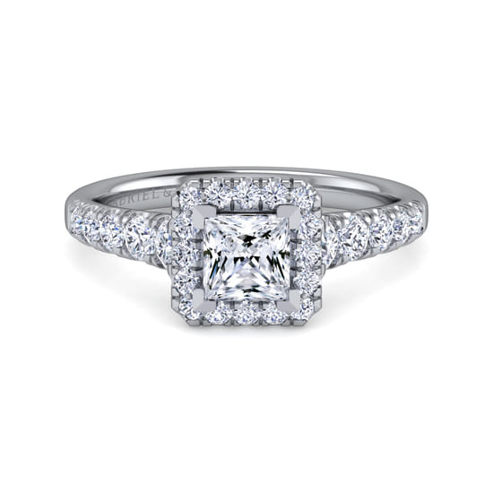 Gabriel - 14K White Gold Princess Halo Diamond Engagement Ring