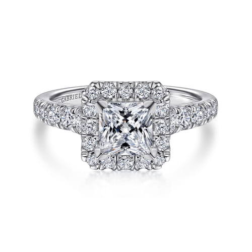 14K White Gold Princess Halo Diamond Engagement Ring