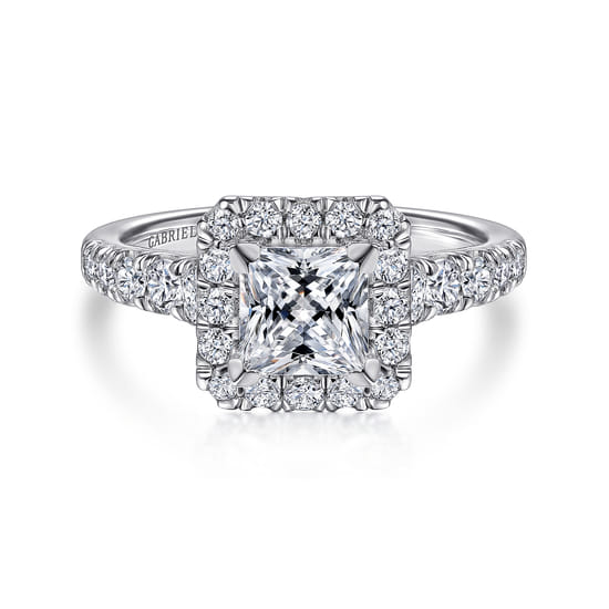 Gabriel - 14K White Gold Princess Halo Diamond Engagement Ring