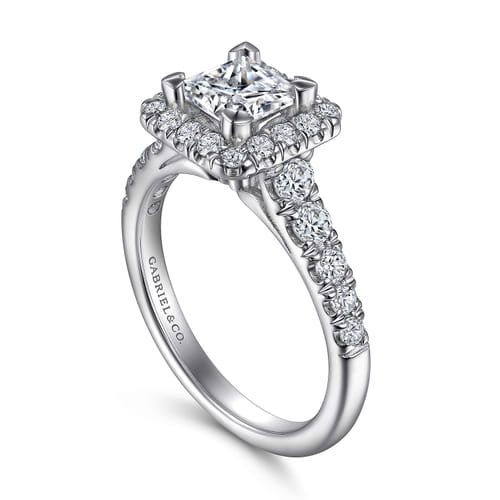 14K White Gold Princess Halo Diamond Engagement Ring
