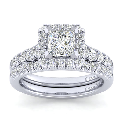 14K White Gold Princess Halo Diamond Engagement Ring