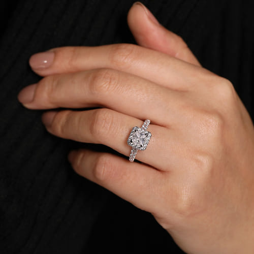 14K White Gold Princess Halo Diamond Engagement Ring