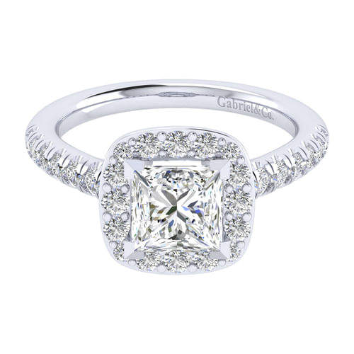 14K White Gold Princess Halo Diamond Engagement Ring
