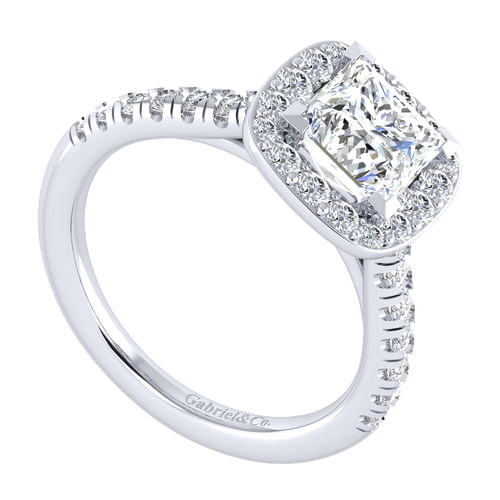 14K White Gold Princess Halo Diamond Engagement Ring